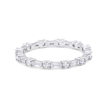 Full Eternity Wedding Ring Baguette Round Simulated CZ 925 Sterling Silver